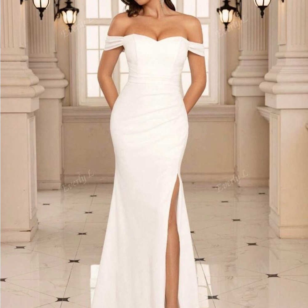 Elegant White Off-Shoulder Evening Gown